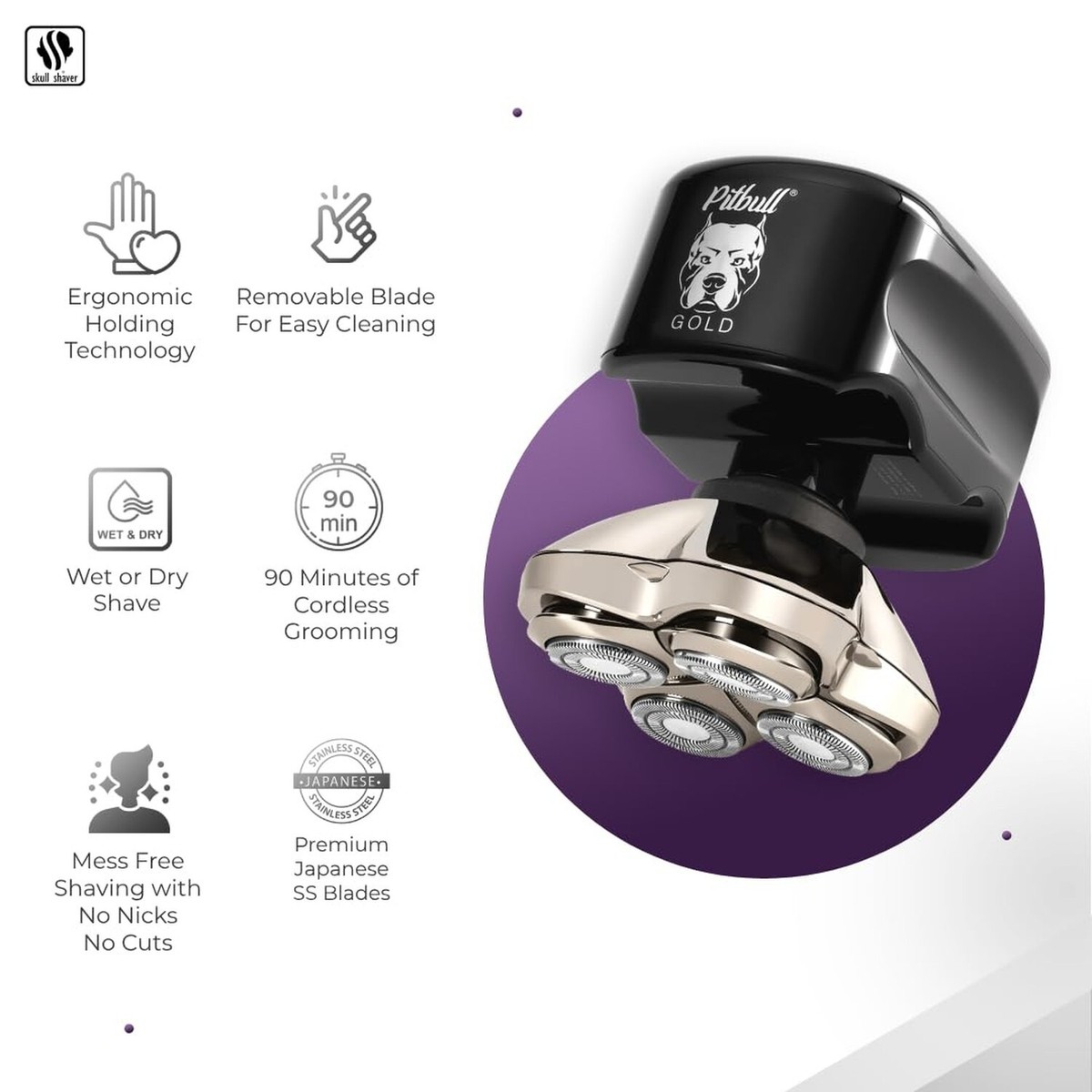 Skull Shaver Pitbull Gold PRO Head and Face Shaver: Holiday Gift