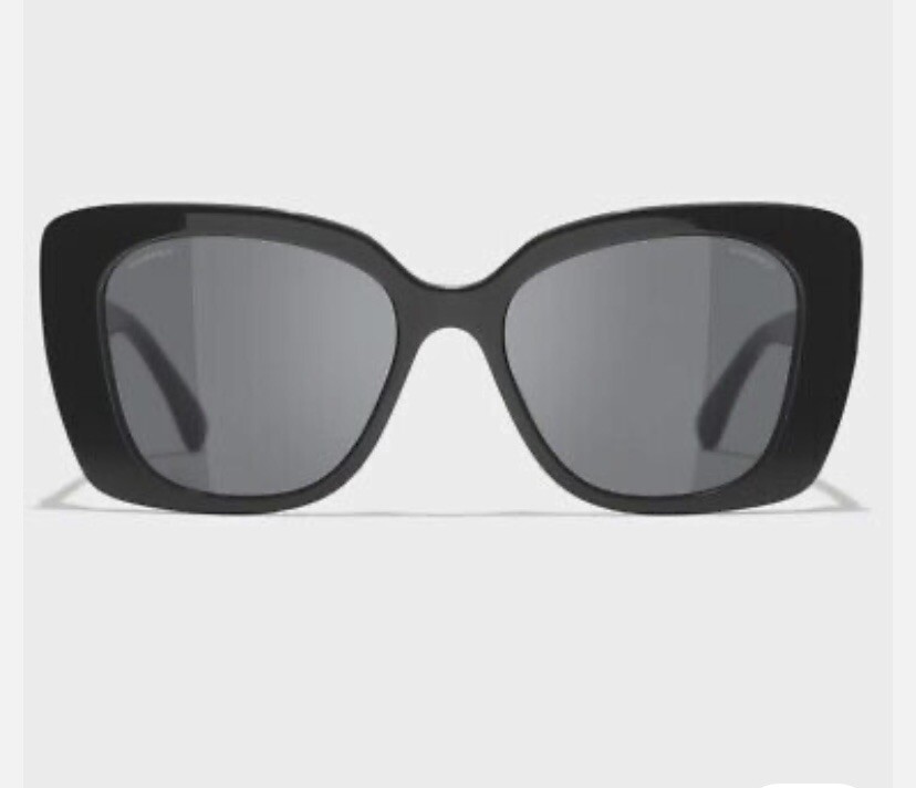 CHANEL CH5422B Black Logo Sunglasses, Black Acetate w/ Strass