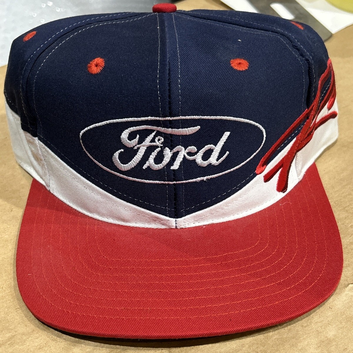 RARE Vintage 90s Ford Racing R/W/N Wrap Snapback Hat Cap