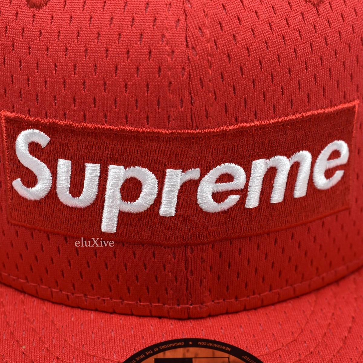 NWT Supreme New Era Red Box Logo Mesh Fitted Hat Cap Mens 7 3/8