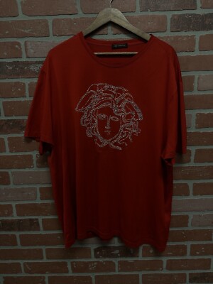 Size 3XL - VERSACE CRYSTAL MEDUSA EMBELLISHED T-SHIRT RED