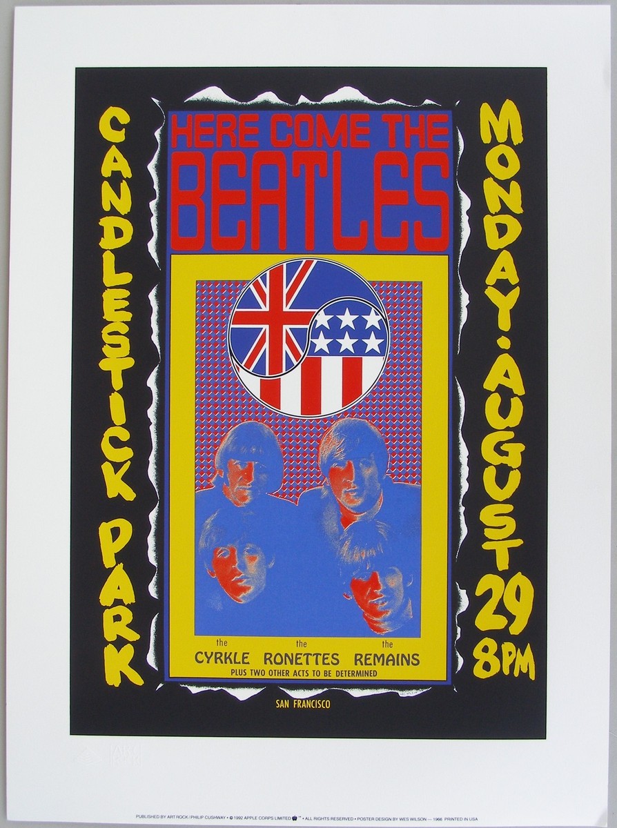 1966 Beatles Candlestick Park Authorized Reproduction Litho Poster