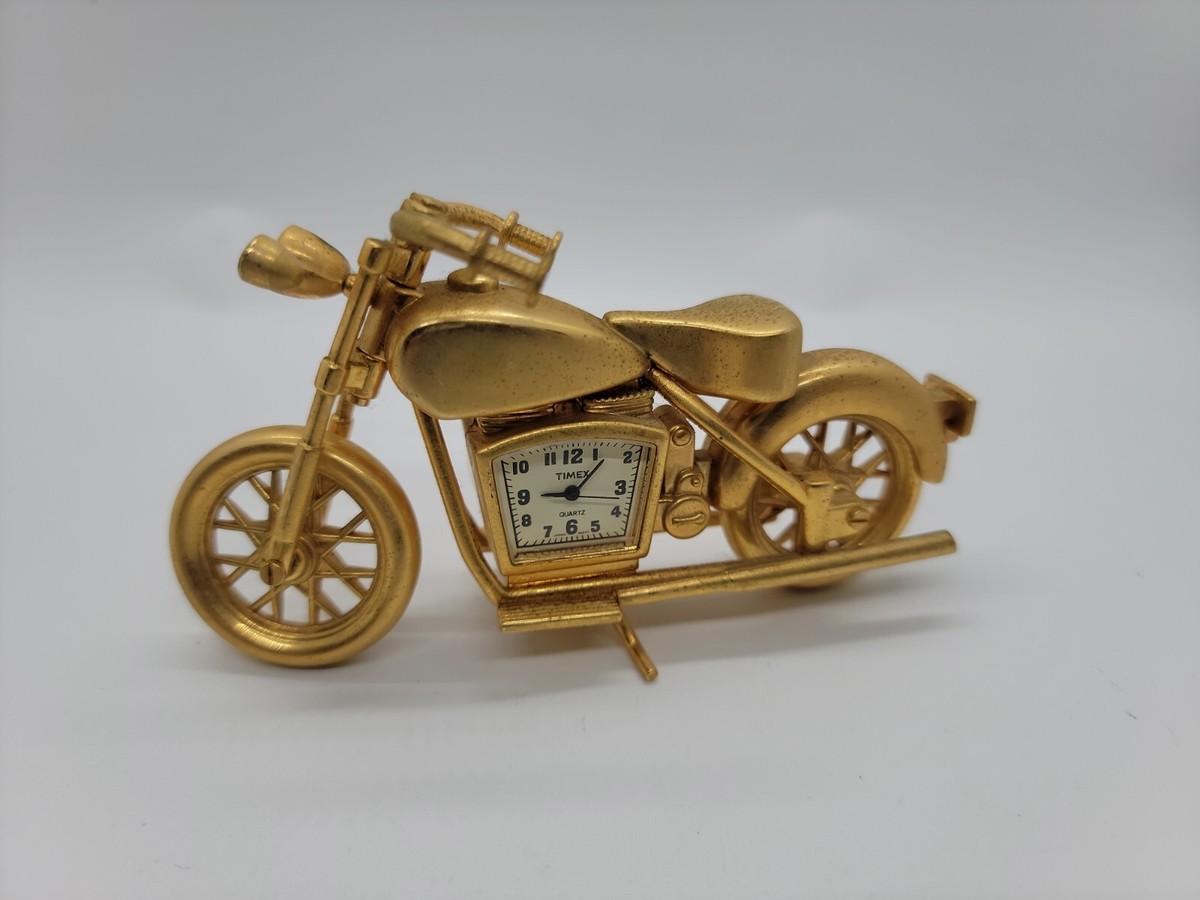 Vintage Mini Brass Motorcycle Clock Timex 4