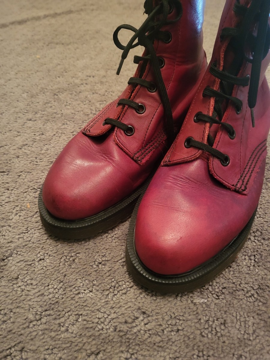Dr Martens 7 Eye Vintage 1990s MIE Almond Toe Crimson | eBay
