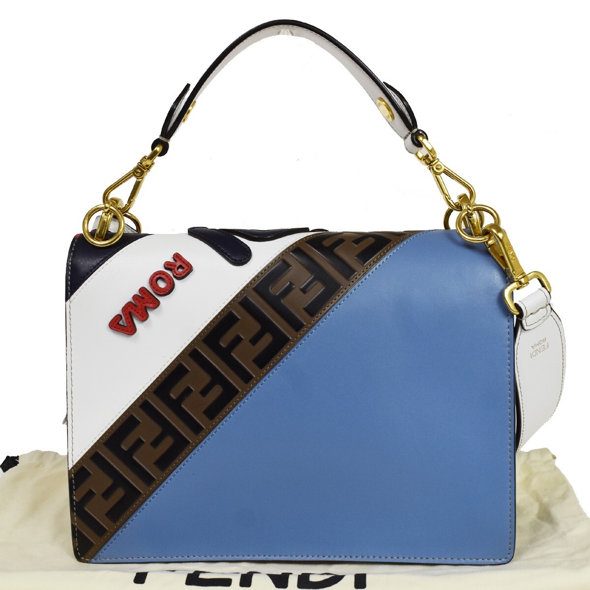 FENDI x FILA Collaboration 2Way Hand Bag Zucca Leather Brown White