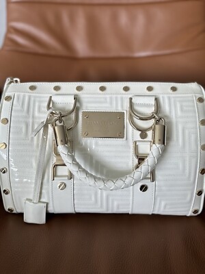 Authentic Gianni Versace white quilted patent leather “snap out of