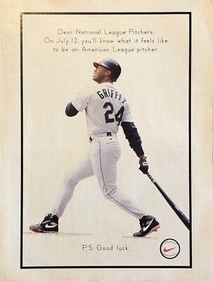 1994 Nike Ken Griffey Jr PRINT AD Dear NL Pitcher Now Know How AL