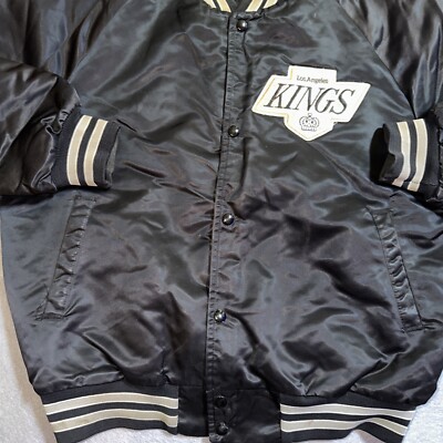 Vintage Los Angeles Kings Jacket Large Black Chalk Line Satin 90s