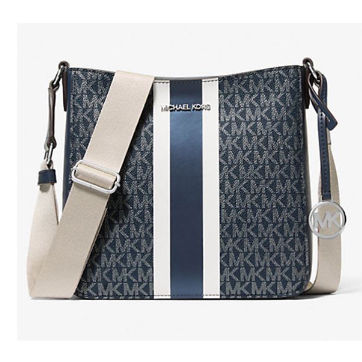 Michael Kors Outlet Jet Set Small Signature Logo Stripe Crossbody