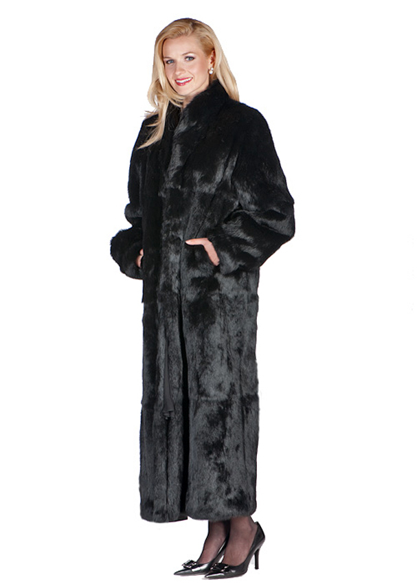 Womens Full Length Real Rabbit Fur Coat Black Size 4 and 6 | eBay