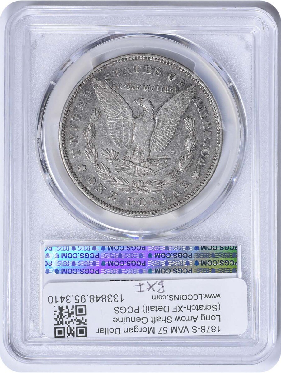1878-S VAM 57 Morgan Dollar Long Arrow Shaft Genuine (Scratch - XF
