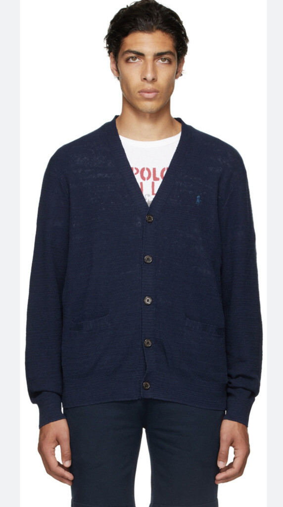 Polo Ralph Lauren Medium Faded Navy Blue Cardigan Sweater 100