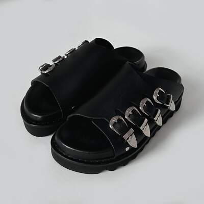 Toga Pulla Leather Western Buckle Platform Slides Sandals Size 37