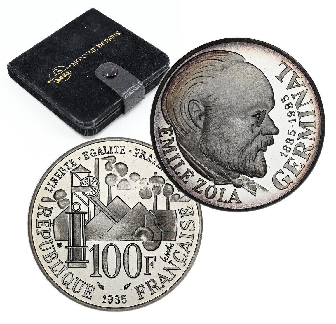 FRANCE 100 Francs 1985 Silver 0.950 Proof Centennial Emile Zola's