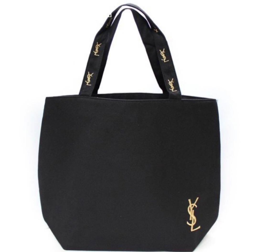 Yves Saint Laurent Novelty Tote Bag Black Gold Embroidery Logo