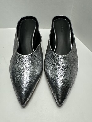 VINCE Ralston Pointy Toe Mule In Silver Metallic leather Made In