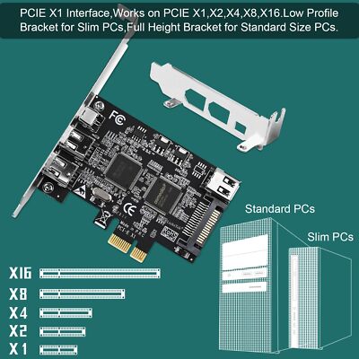 4-Ports PCIE 1394A Firewire 400 Card Windows/MAC TI TSB43AB23 Low