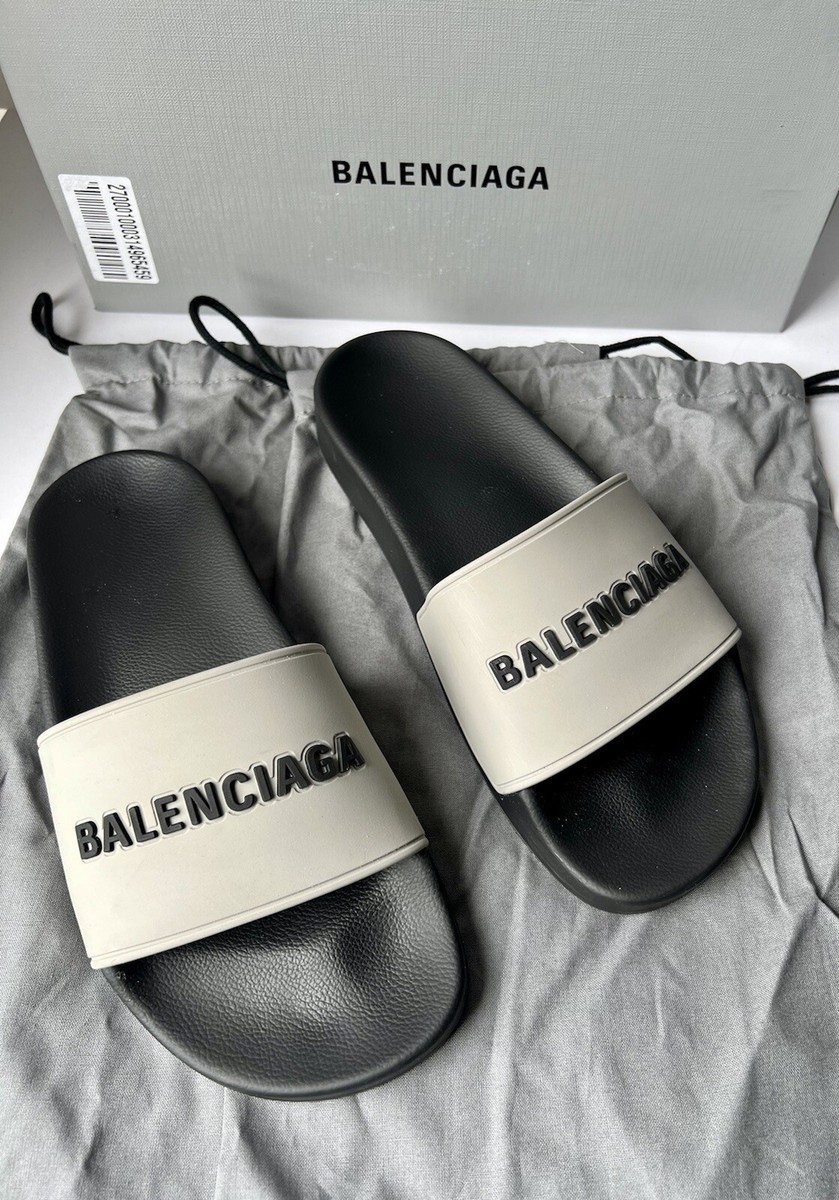 Balenciaga Women's Logo Pool Slide Sandals Grey / Black EU 38 US 8