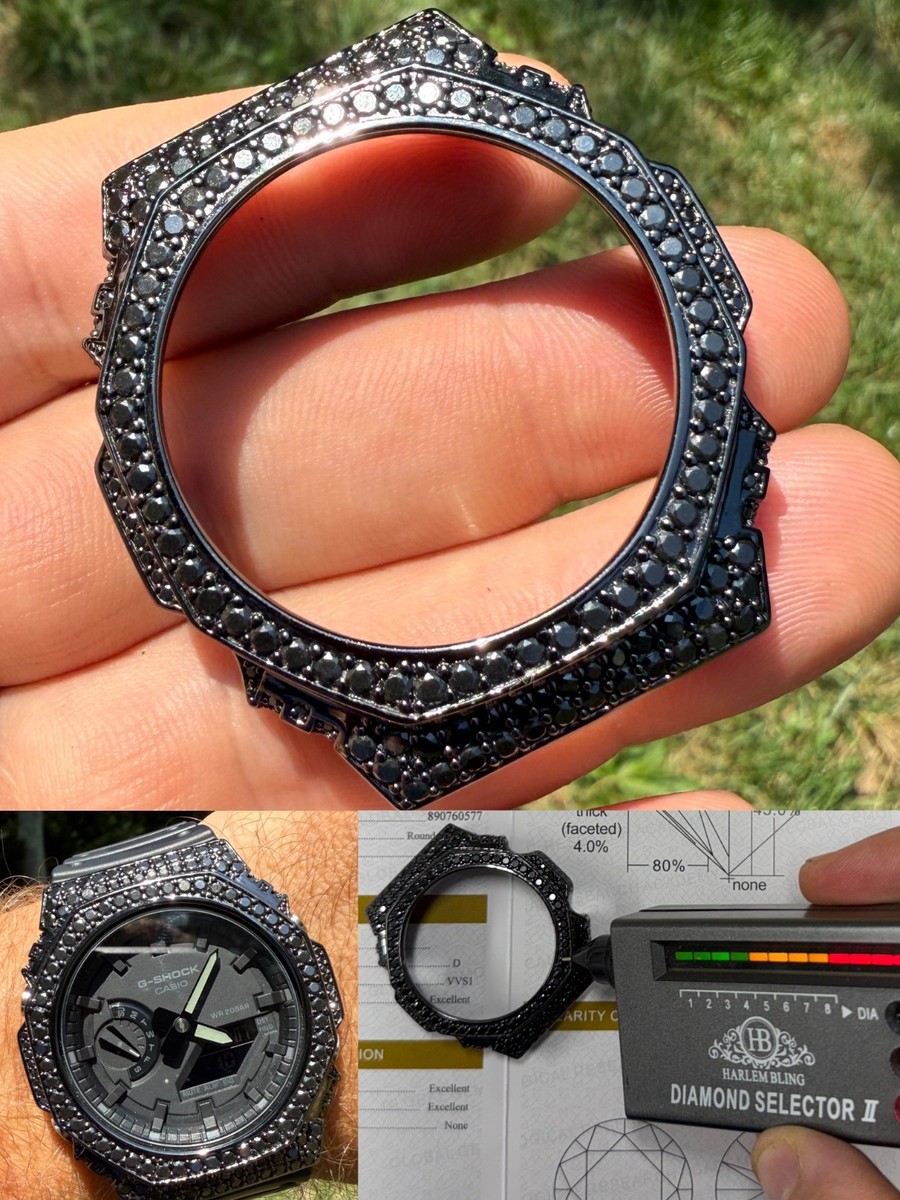 BLACK MOISSANITE Real 925 Silver Iced BEZEL Kit For Casio G Shock