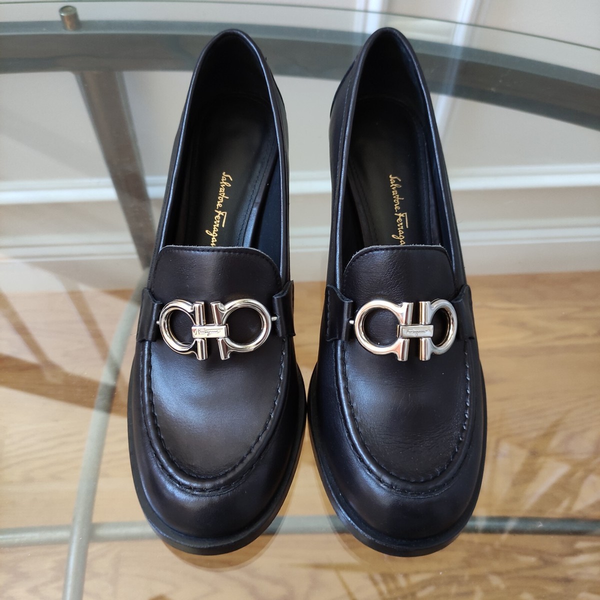 Salvatore Ferragamo Gancini Rolo Moc-Toe Block-Heel Loafers Pump