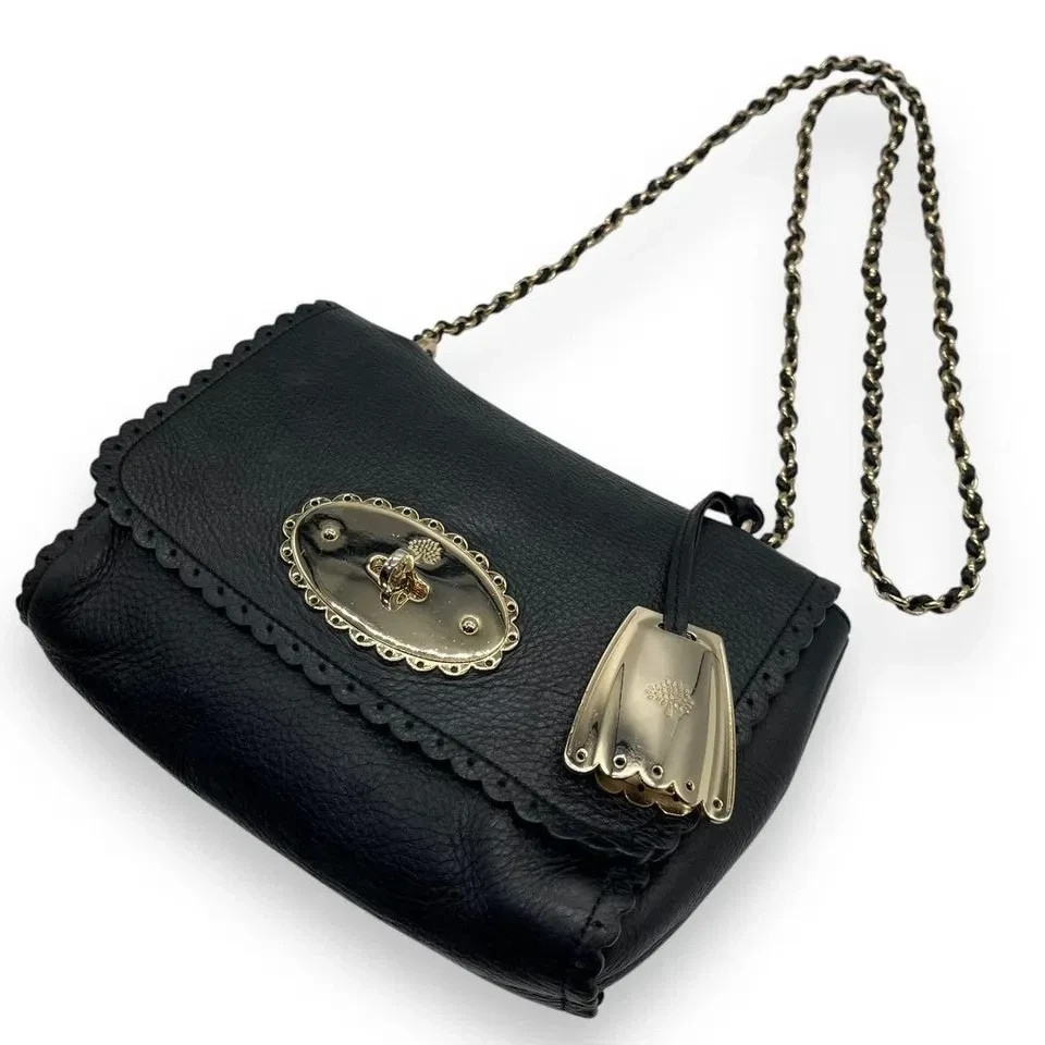 MULBERRY Cookie Lily Black Leather Chain Crossbody Shoulder Bag w