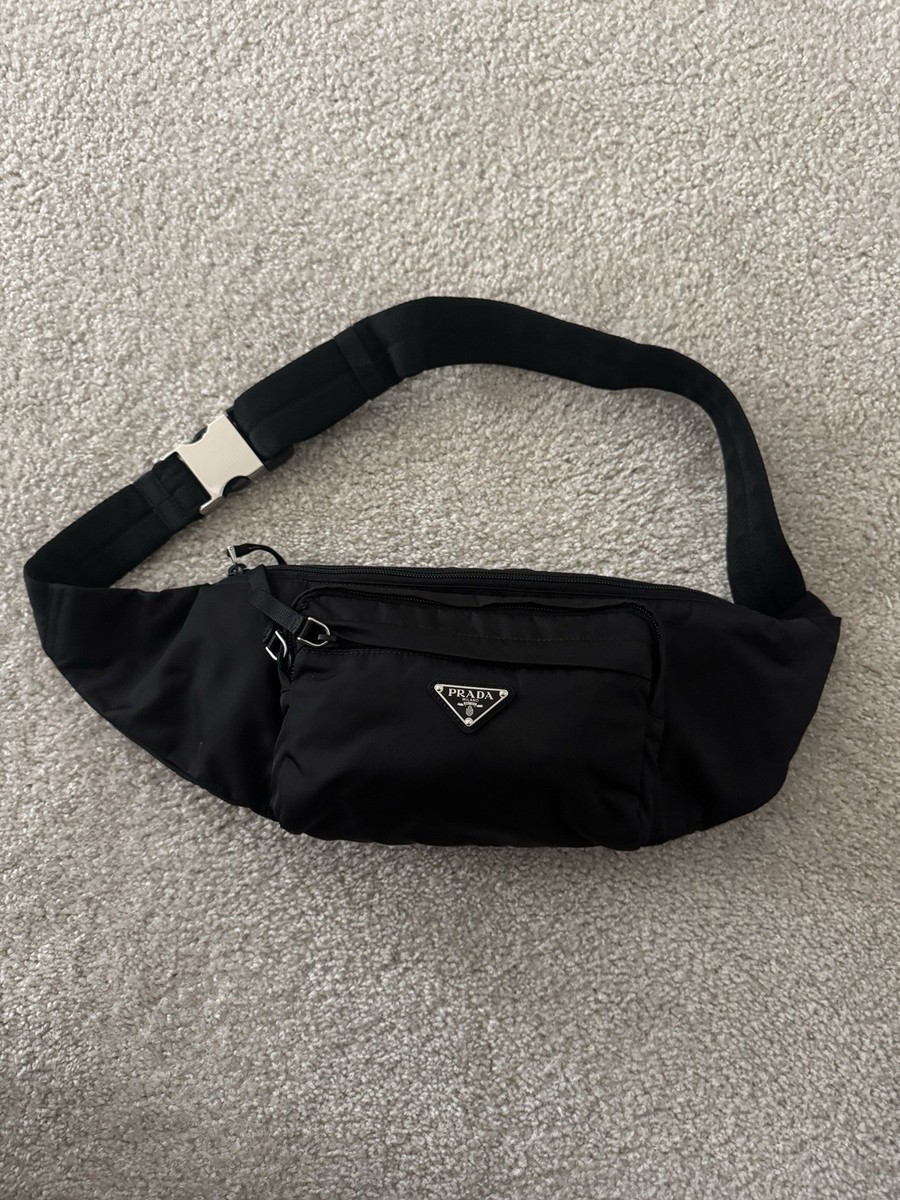 Prada Marsupio Tessuto Nylon Triangle Logo Black Belt Bag 2VL005