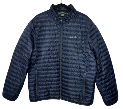 Eddie Bauer Down Puffer Jacket Size XL Mens Navy Blue Mock Neck