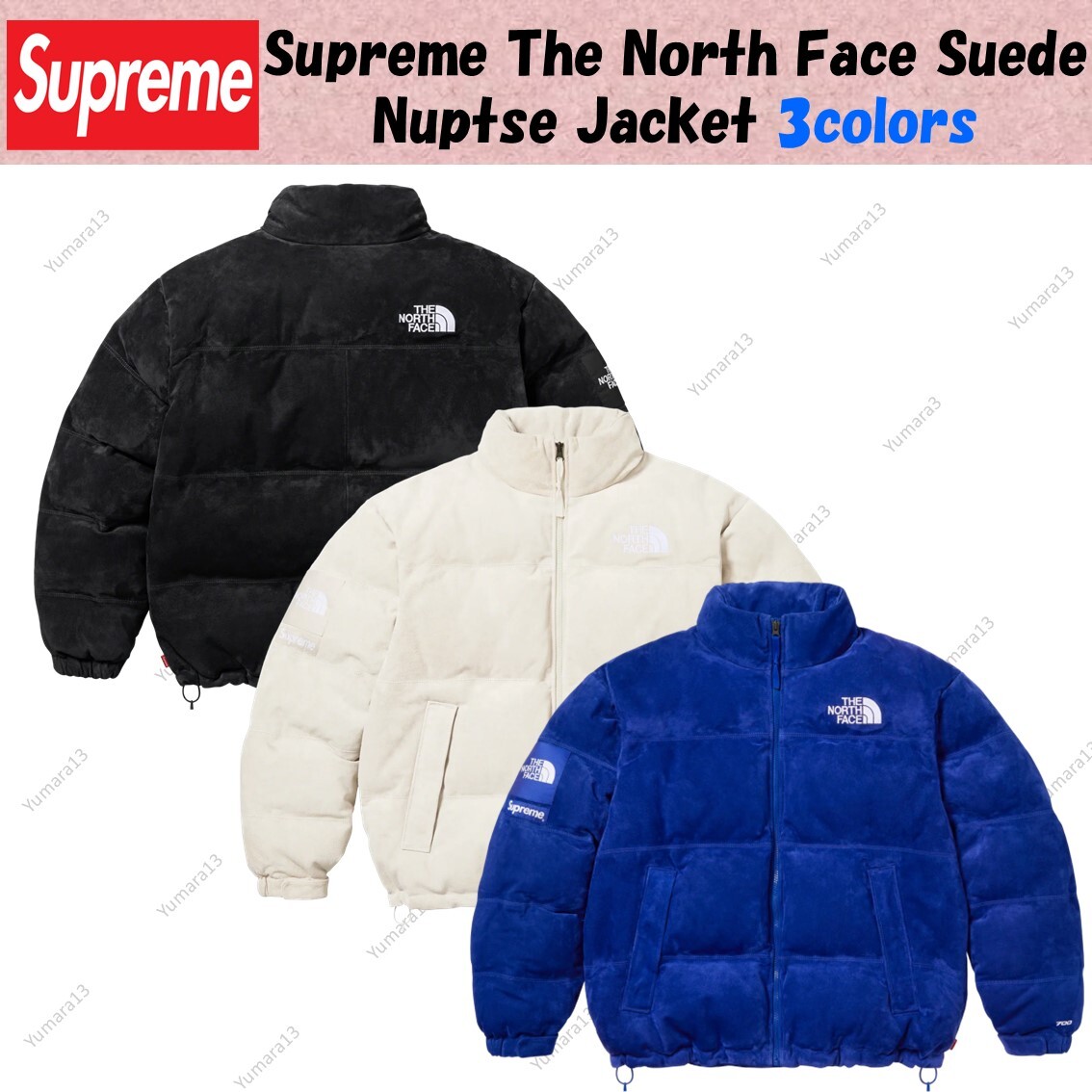 Supreme The North Face Suede Nuptse Jacket Black White Blue