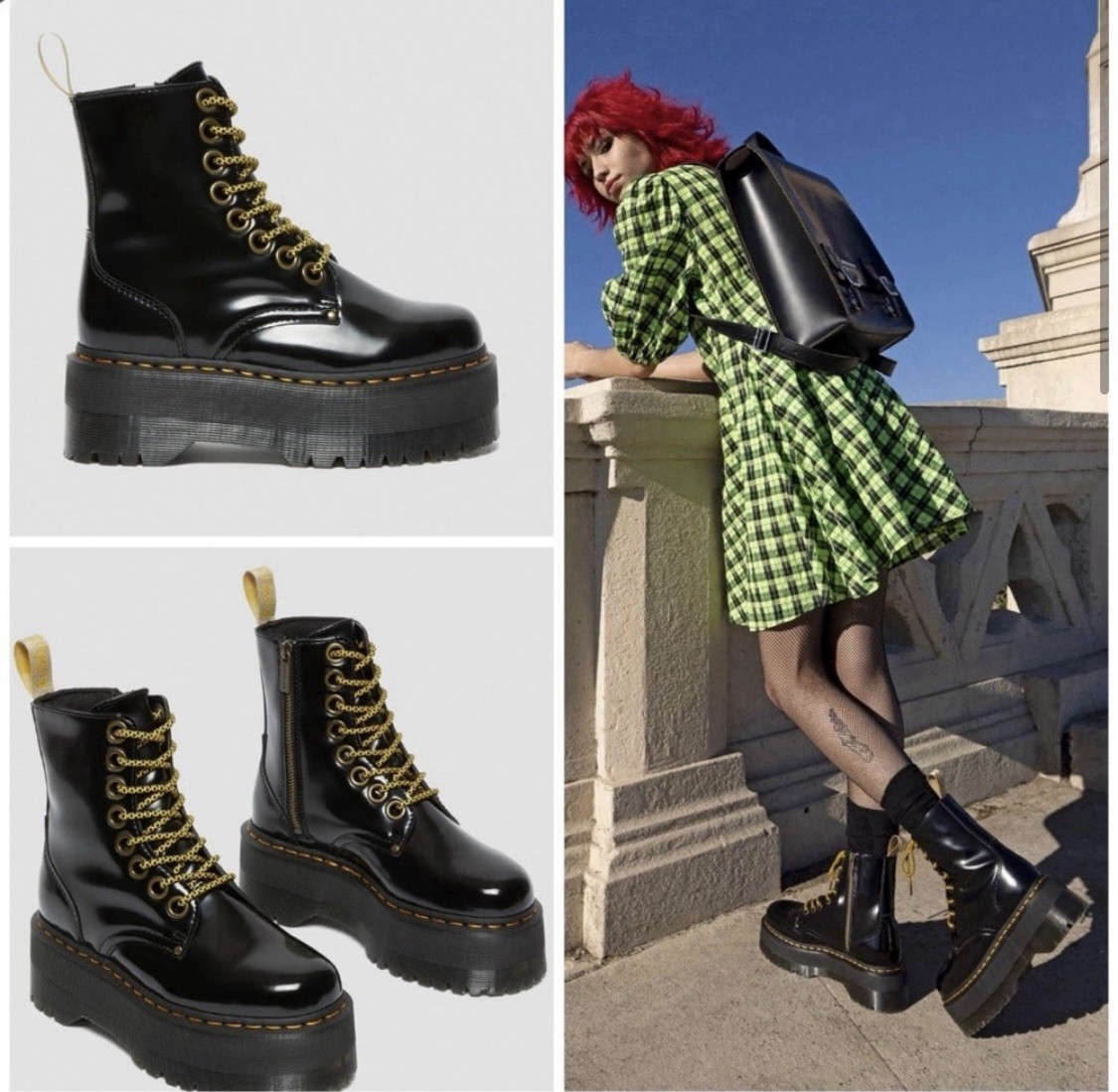 Dr. Martens Jadon Max Combat Platform Boots Black Vegan Women's