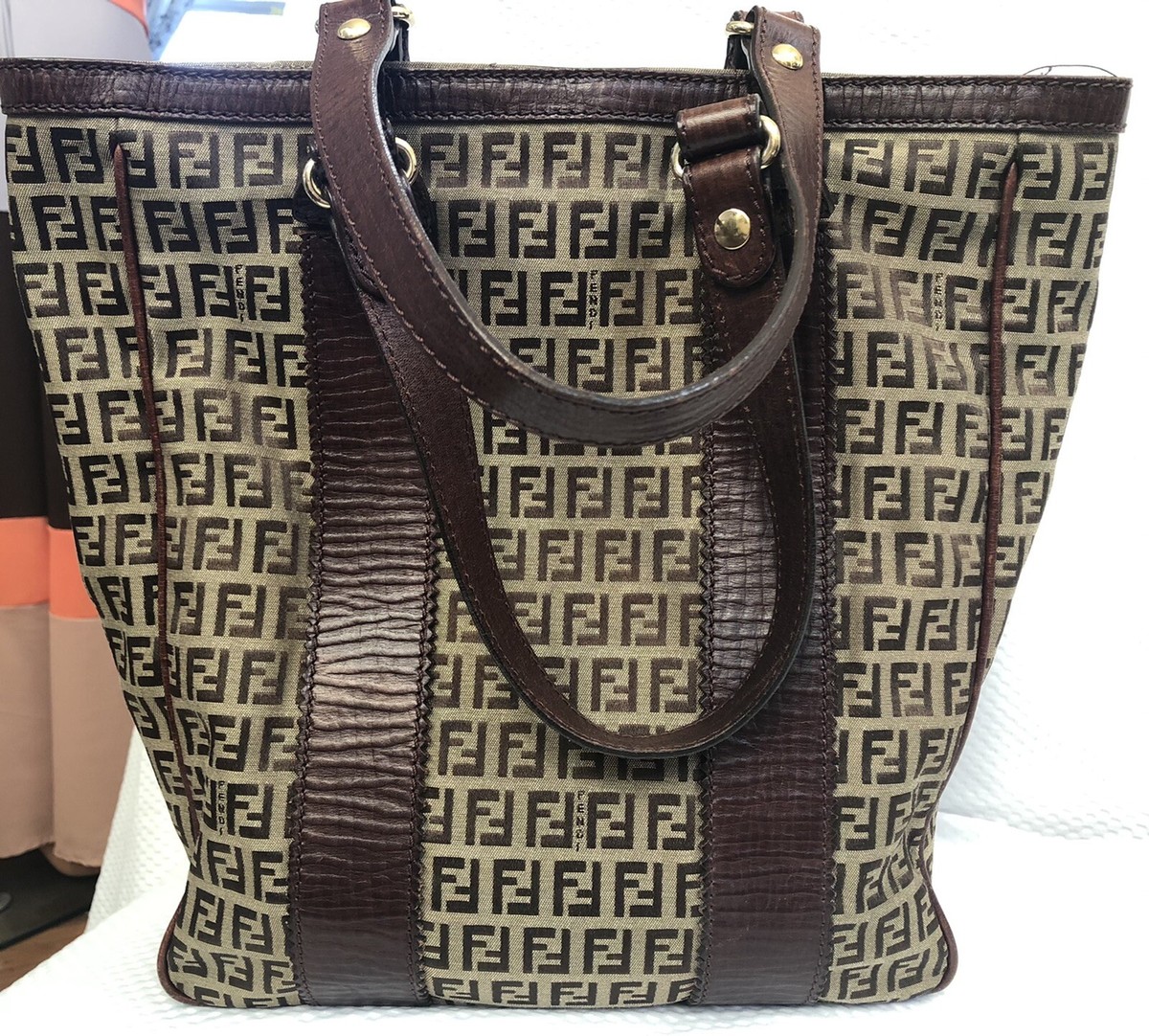 Authentic Fendi Zucchino Brown Canvas Leather Shoulder Bag | eBay