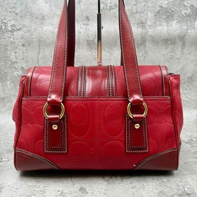 COACH Hampton Y2K Red Leather Handbag Mini Boston Tote Shoulder