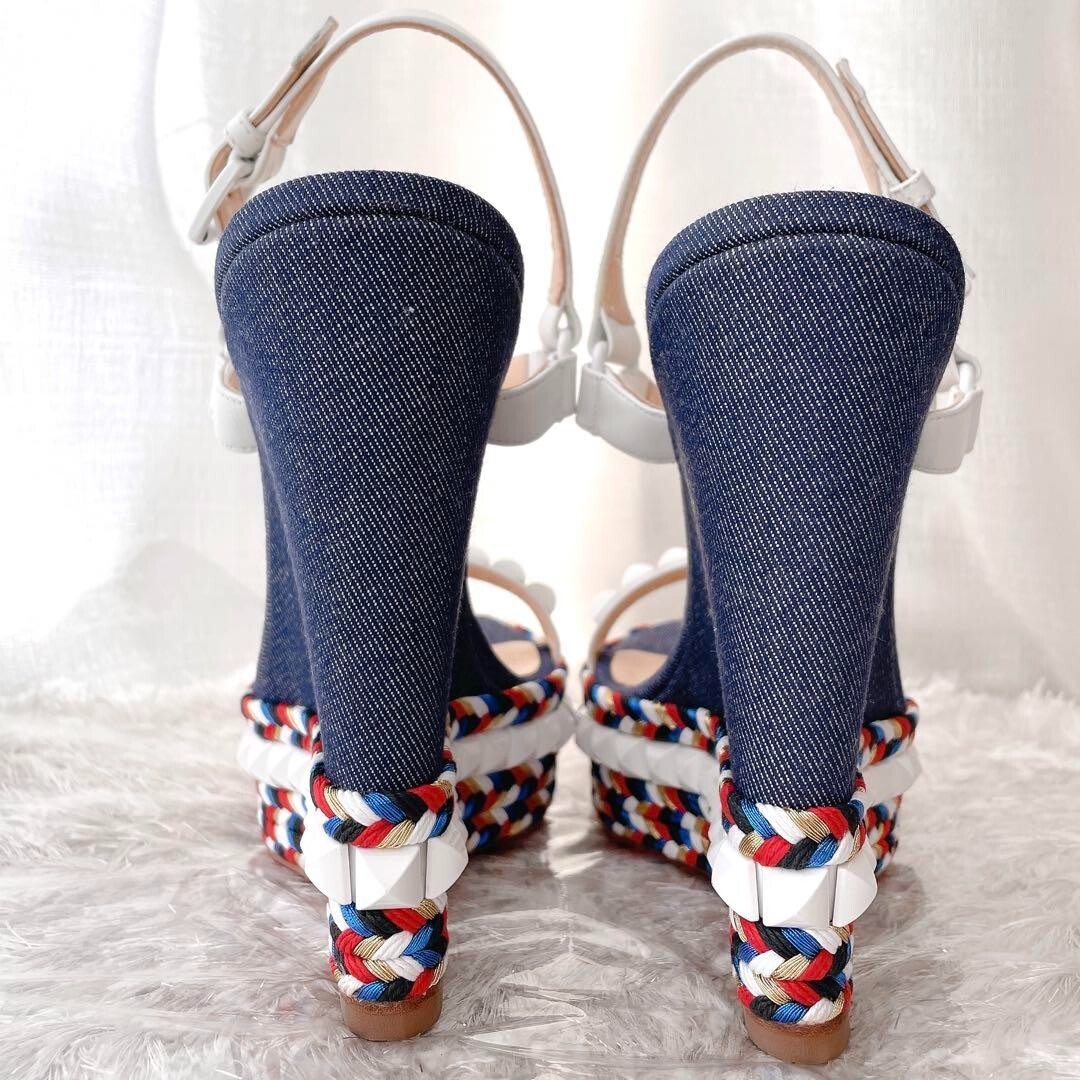 Christian Louboutin Sandals Mules Cataclaw Wedges Studs Denim Blue