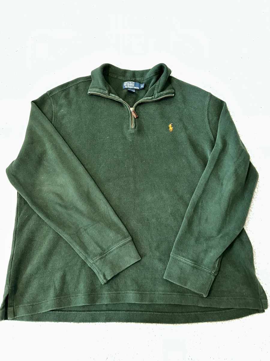 Vintage 90s Polo Ralph Lauren XL green orange Pony Quarter Zip