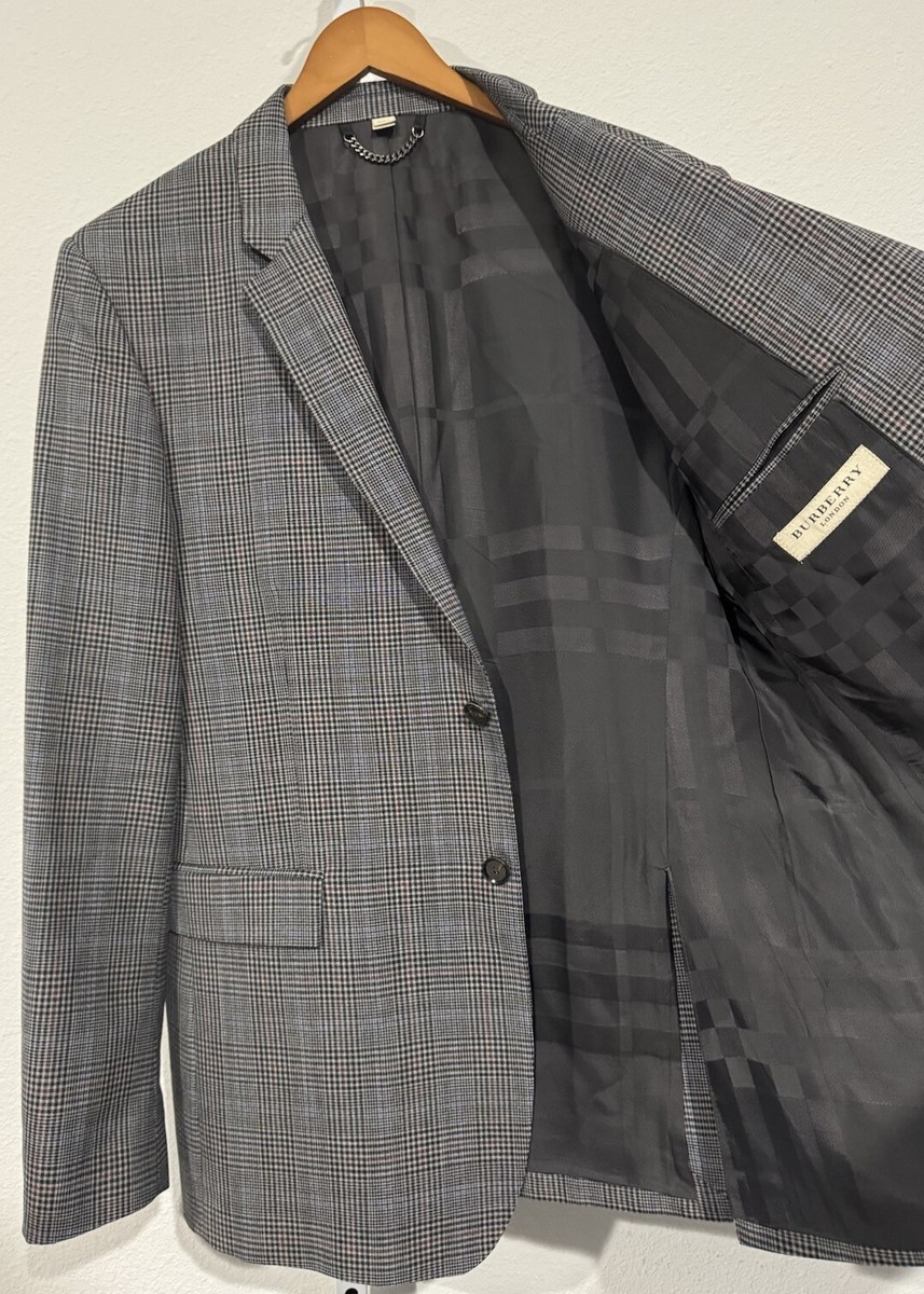 BURBERRY LONDON MILBURY Gray Check Mens Blazer Jacket 56 / 46 R