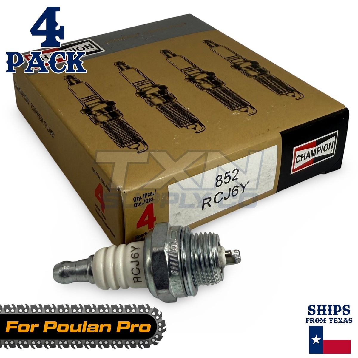 4 Pack Champion Spark Plug - For Poulan Pro PP 4218AV (42ccm