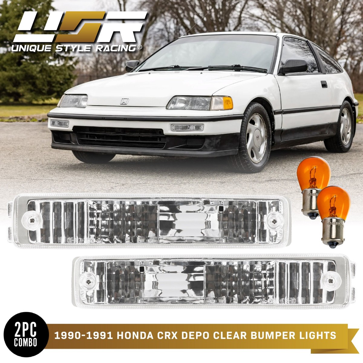 DEPO JDM Chrome / Clear Front Bumper Signal Lights For 1990-1991