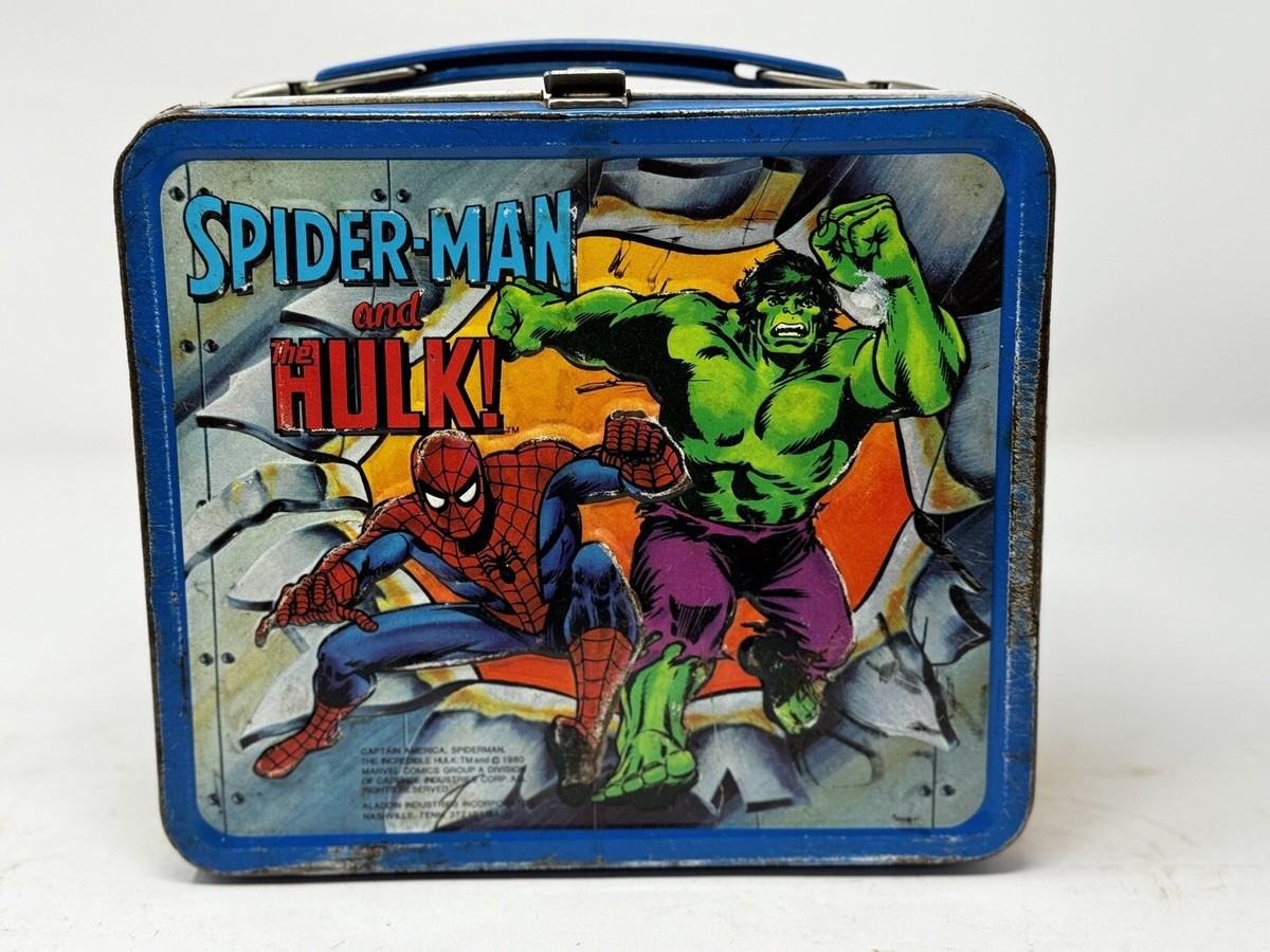 1980 VINTAGE Marvel Metal LUNCHBOX NO THERMOS - Hulk Spider Man