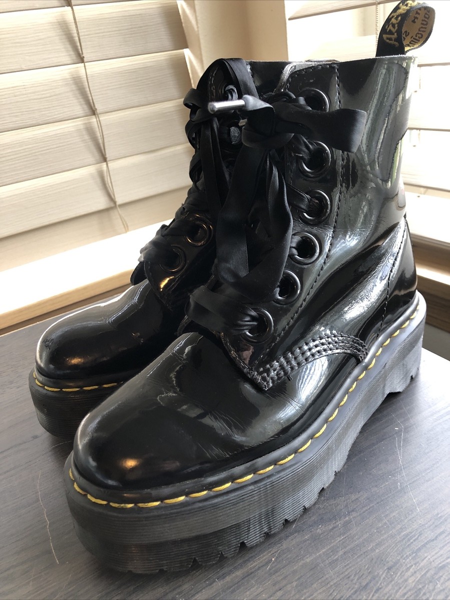 Womens Dr Martens Molly Size 7 Black Leather Chunky Platform Boots