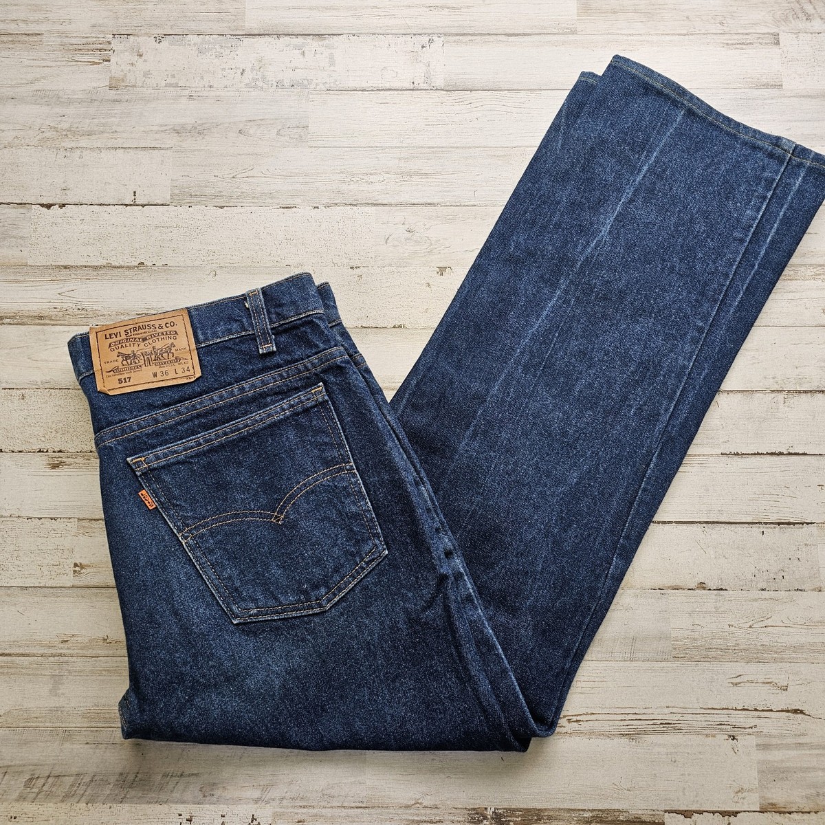 Vintage Levi's 517 Orange Tab 36 Denim Bootcut Jeans Made In USA