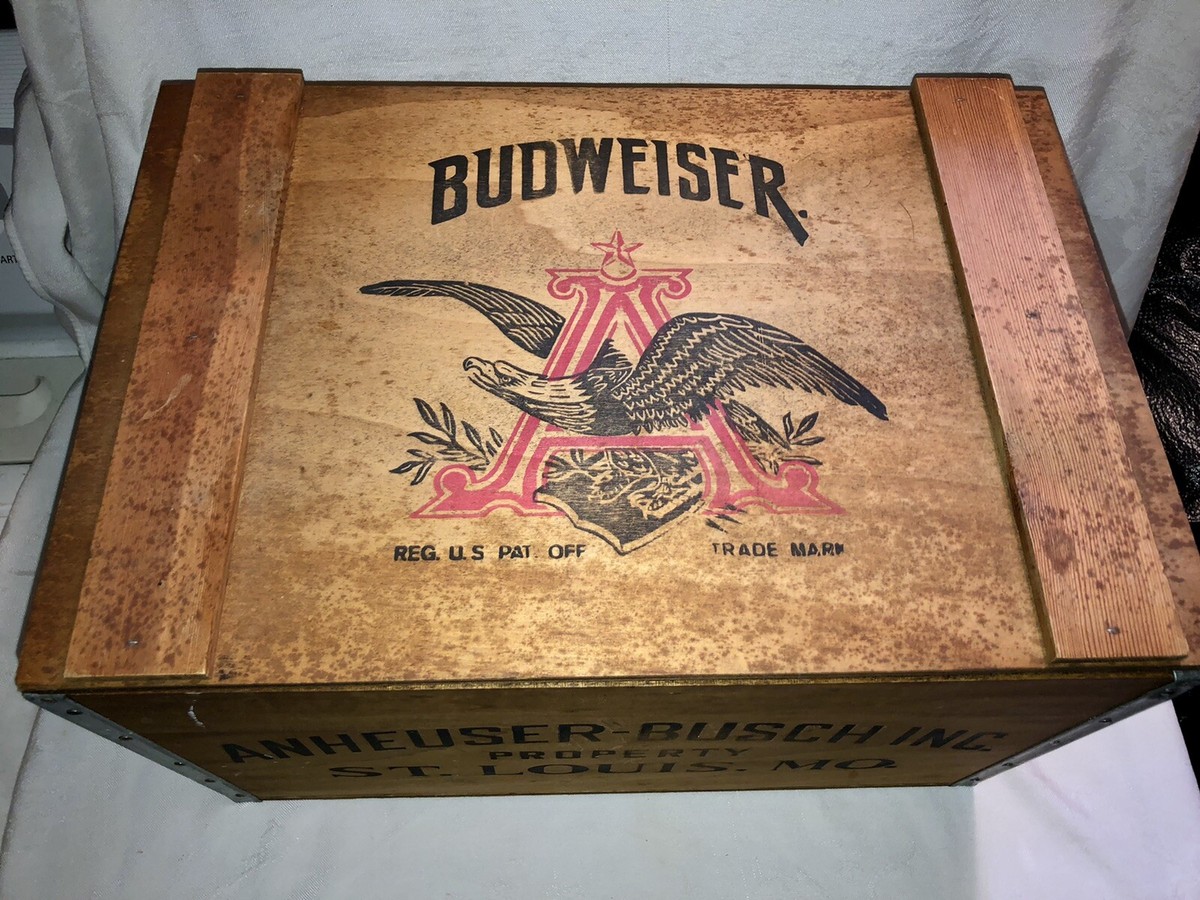Vintage ANHEUSER BUSCH Budweiser Beer Wooden Box Crate w/ Hinged