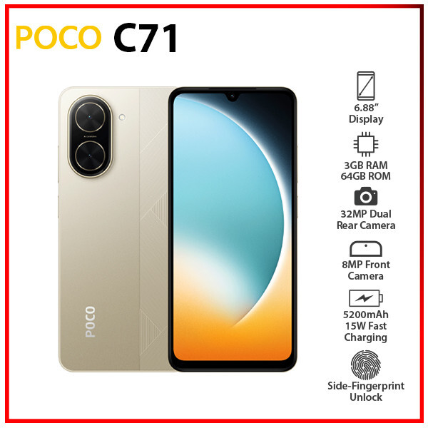 New) Xiaomi POCO C71 3GB+64GB GOLD Dual SIM Unlocked Android Cell