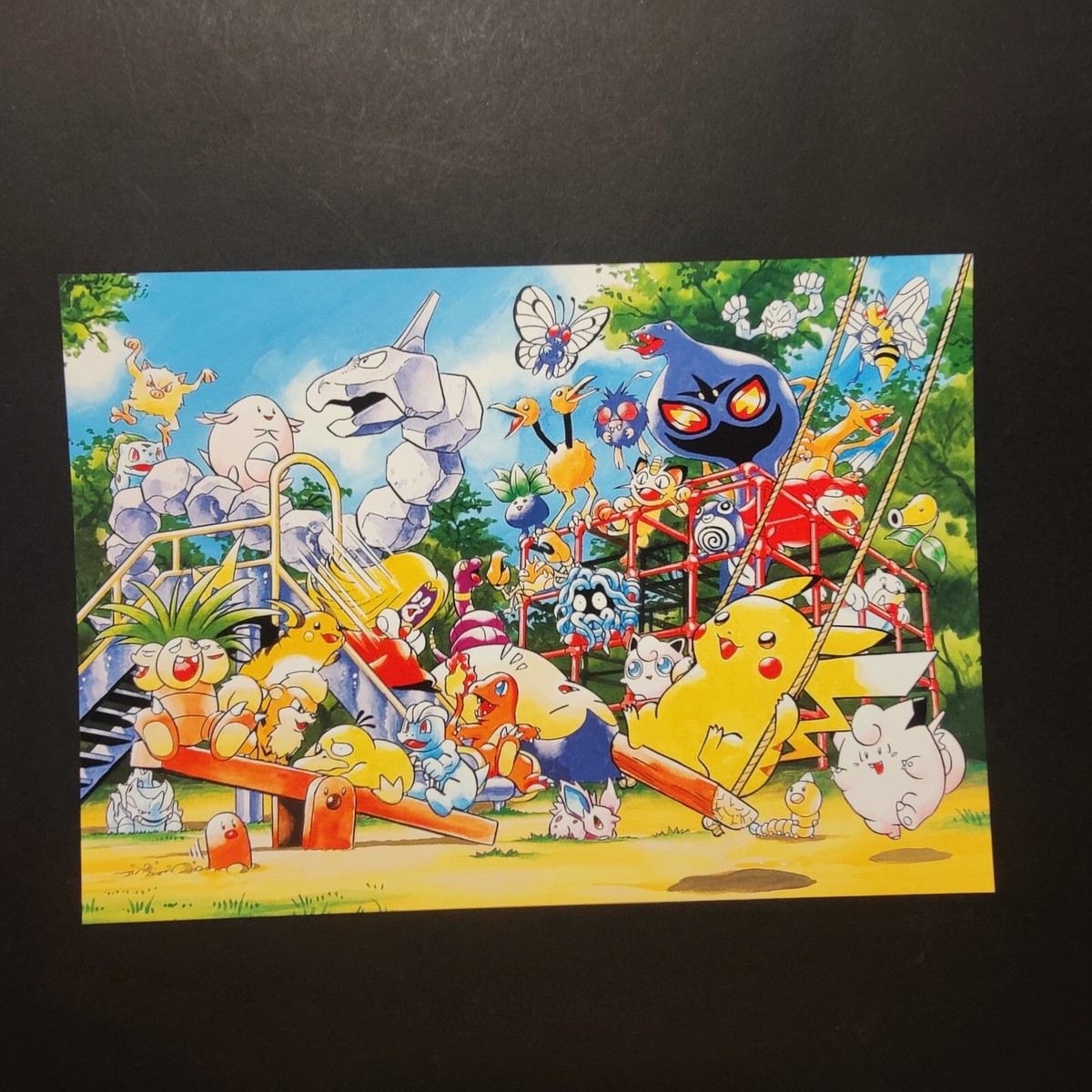 Pokemon Vintage Jumbo Postcard Pikachu Playground Artwork Kazunori