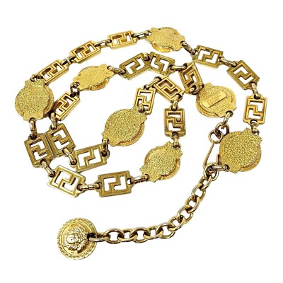 GIANNI VERSACE Vintage Medusa Logo Chain Belt Accessory Gold Metal