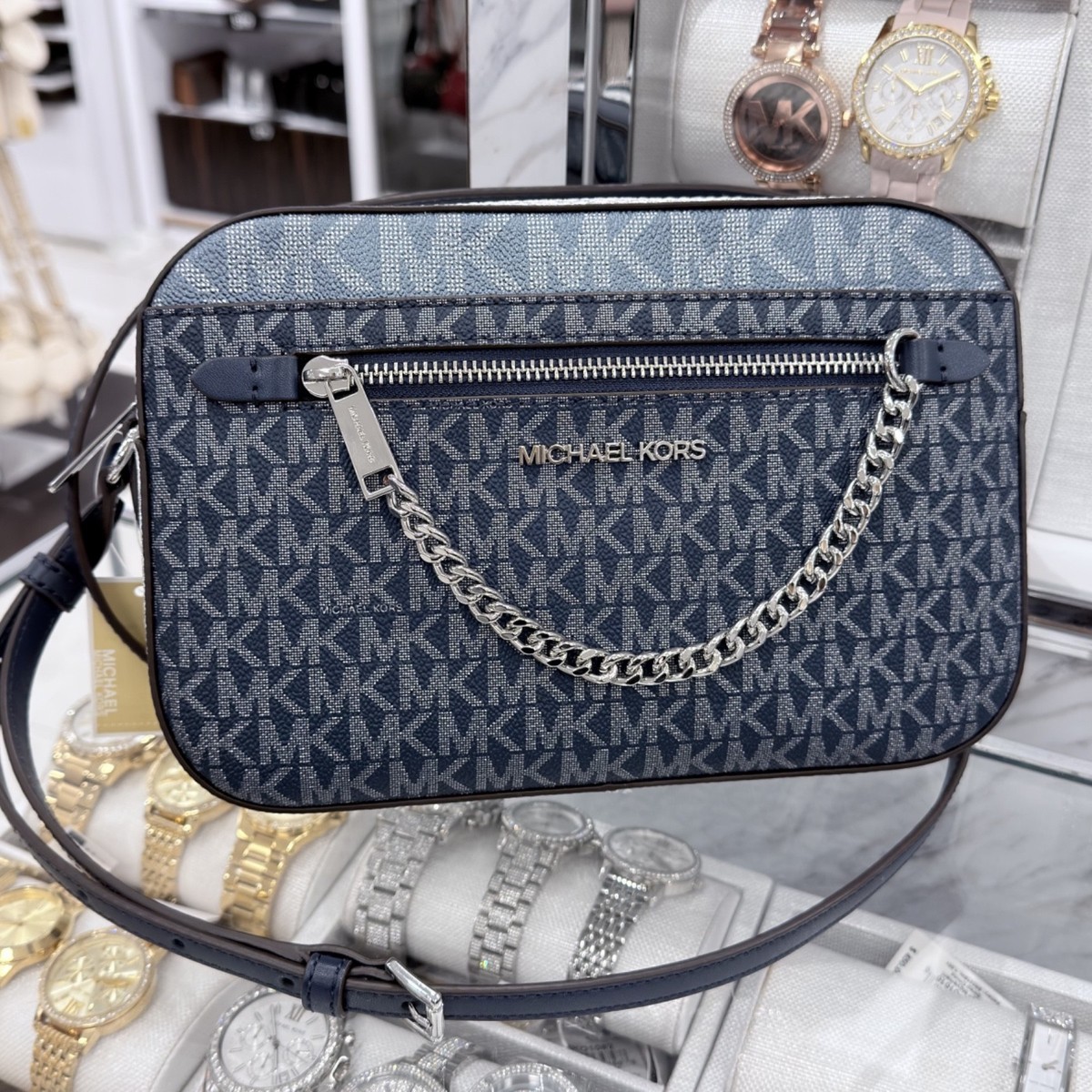 Michael Kors Jet Set Item Large MK Signature Logo Crossbody Bag