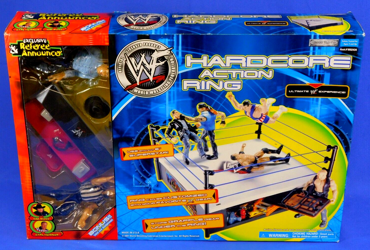 WWE WWF HARDCORE ACTION RING W/JIM ROSS & EARL HEBNER SEALED 2001