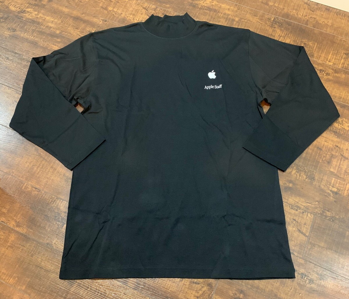 Vtg Embroidered Apple Staff Logo L/S Black Mock Turtleneck Size