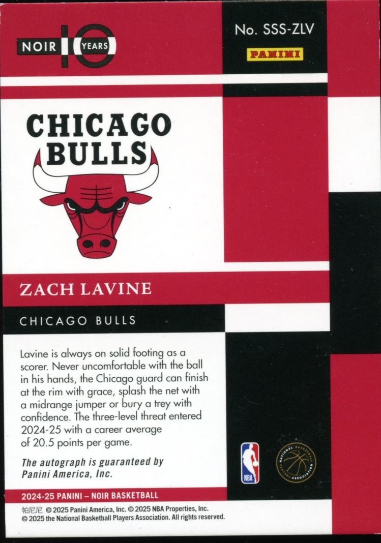 Zach Lavine 2024-25 NOIR Sneaker Spotlight Auto Autograph Bulls 27