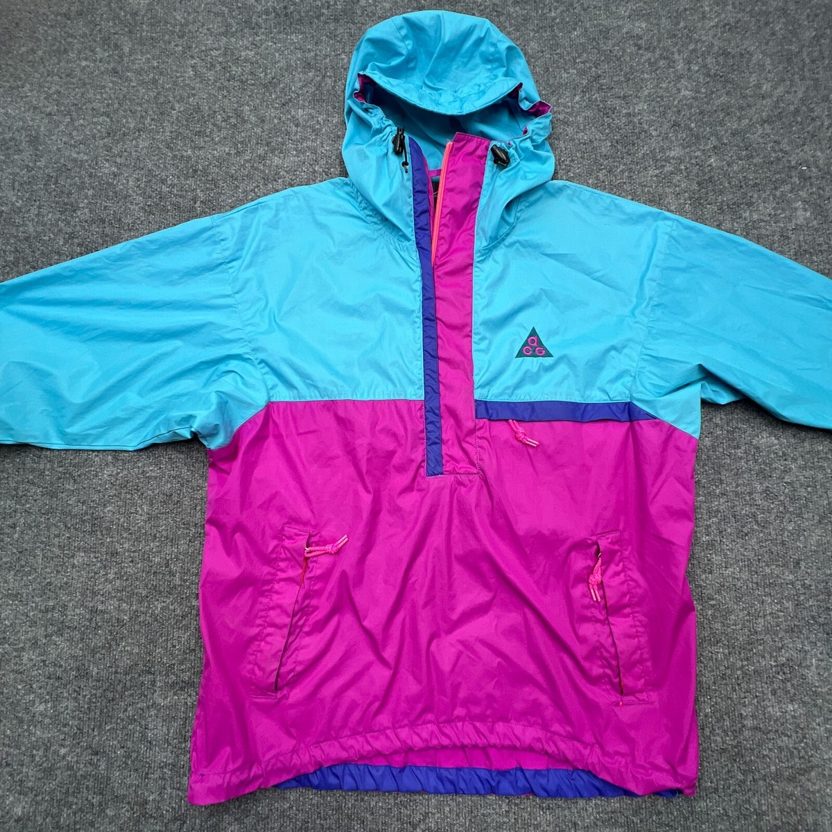 Vintage NIKE ACG Hooded Jacket Windbreaker Womens XL Blue Pink 90s