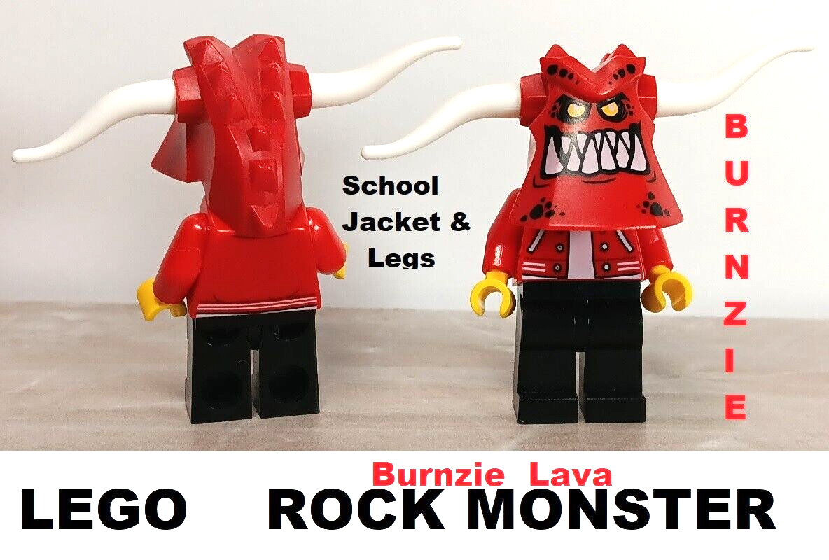 LEGO Rock Monster BURNZIE LAVA Big Head School Jacket & Black Jean