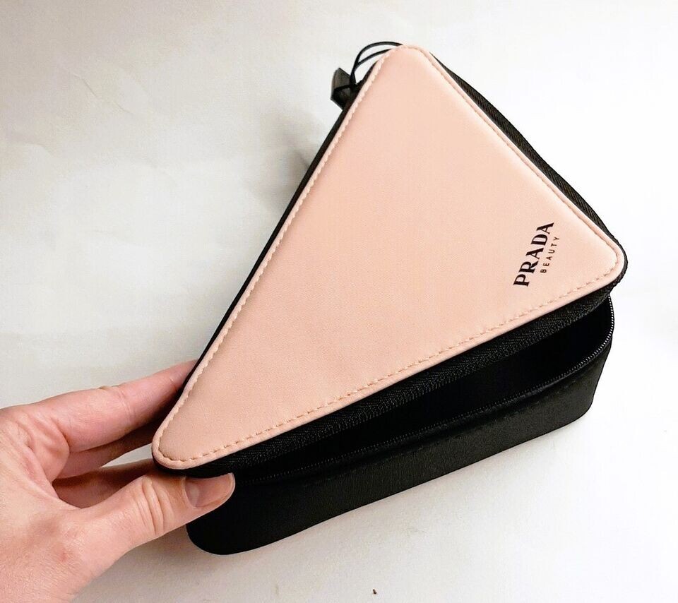 Prada Triangle Clutch Bag Cosmetic Pouch Pink & Black NEW | eBay